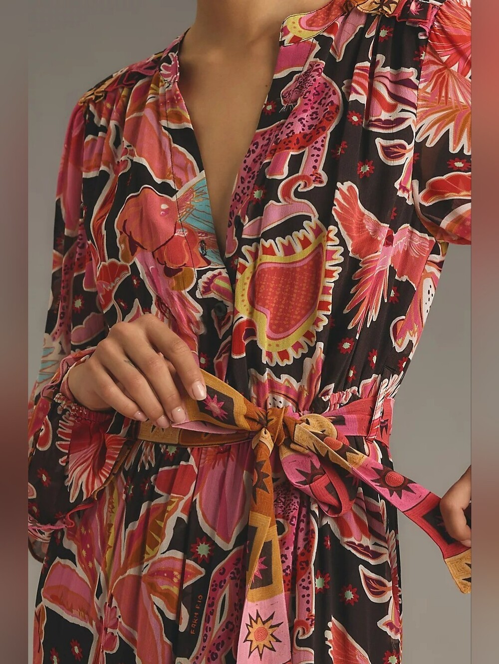 NWT Farm Rio Long-Sleeve Floral Tiered Maxi Dress XXS